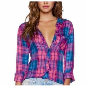•RAILS• Pink & Blue Plaid Hunter Flannel Button Up